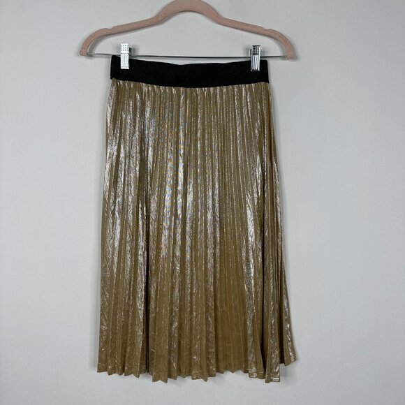 2/$30 Forever 21 Metallic Accordion Pleat Mini Skirt Gold Small #BAG12 - Picture 4 of 7